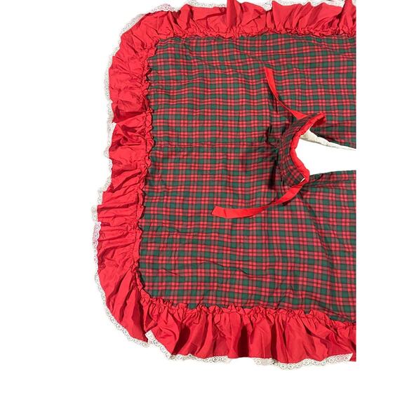 Christmas Tree Skirt Plaid Classic Red w Ruffle Edge Lined With Ties XL 52 x 52 - Picture 3 of 10